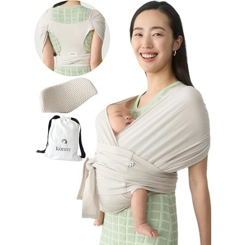 Konny Baby Carrier Flex SoftBreeze w/ Head Support – Adjustable, T-Shirt Style Carrier for Newborns & Infants, Ergonomic & Hip-Healthy, Soft & Breathable Fabric, No Tying Required, XS-XL Neutral Beige