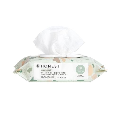 The Honest Company Clean Conscious Unscented Wipes | Over 99% Water, Compostable, Plant-Based, Baby Wipes | Hypoallergenic for Sensitive Skin, EWG Verified | Geo Mood, 60 Count - 60 Count (Pack of 1)