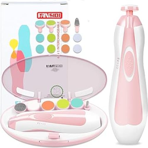 FANSIDI Baby Nail File Electric Nail Trimmer Safe Baby Nail Clippers Manicure Set with 10 Grinding Heads 8 Sandpapers, Trim Polish Groom for Newborn Infant Toddler or Adult Toes Fingernails Care, Pink