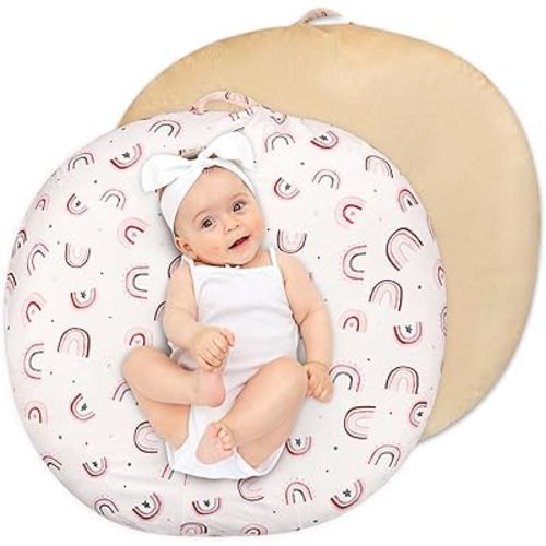 Newborn Lounger Cover, Soft Comfortable Baby Lounger Cover, 1 Pack Reversible Removable Slipover for Infant Lounger Pillow, Rainbow (Lounger not Included)