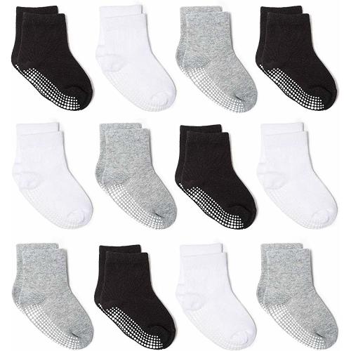 Zaples Grip Crew Socks with Non Slip/Anti Skid Soles for Baby Infants Toddlers Kids Boys Girls