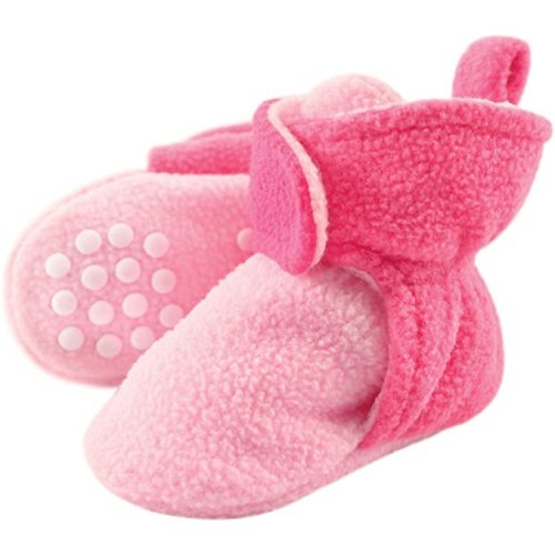 Luvable Friends Unisex Baby Cozy Fleece Booties - Light Pink Dark Pink