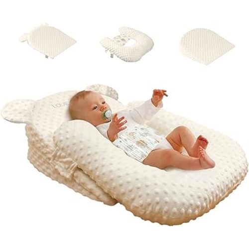 Nursing Pillow, Breastfeeding Pillows, Infant Feeding Support Pillow Multi-Functional & Portable Support Cushion for Travel (Pearl White, One Size)