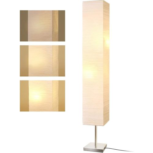 Modern Floor Lamp, Dimmable 3 Levels Brightness Paper Tall Lamp Standing Lamps with Lampshade, 55'' Minimalist Floor Lamps for Office, Kids Room, Reading, Home Decor (Off White) - Off-White