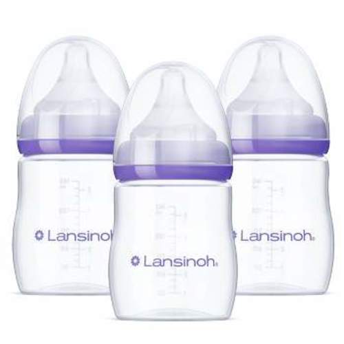 Lansinoh Anti-Colic Baby Bottles for Breastfeeding Babies, Formula Feeding, Breast Milk Storage - Medium Flow Nipples (Size 3M) - 8oz/3pk : Target