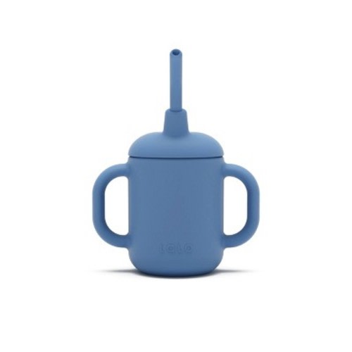 Lalo 4oz 3-in-1 Silicone Training Cup with Straw - Blueberry