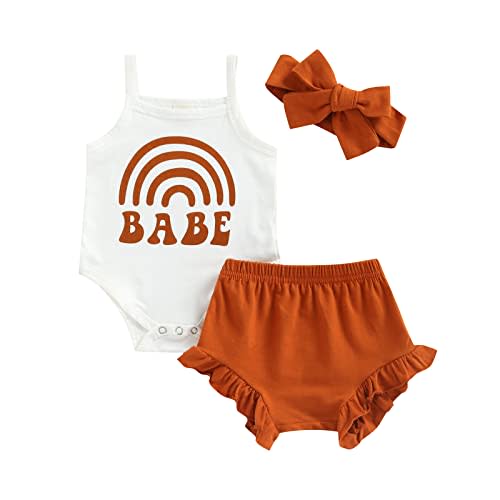 Thorn Tree Newborn Baby Girl Clothes Cotton Infant Romper Headband Shorts Play Wear Summer Rainbow Outfits