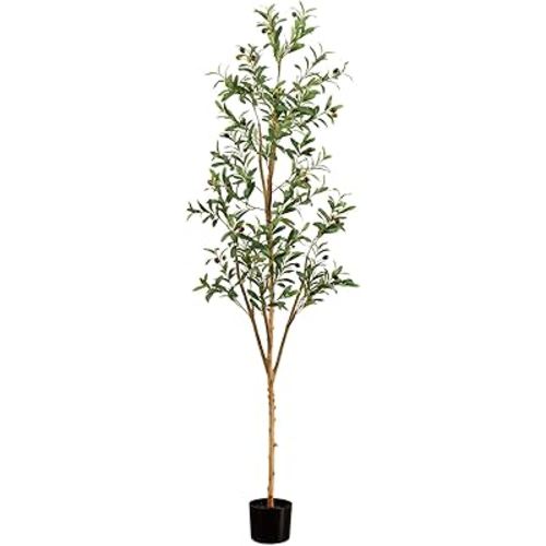 Nearly Natural Olive Tree Artificial Indoor 6FT Tall Silk Faux Olive Tree for Home and Office Decor, Fake Potted Olive Tree with Natural Wood Trunk, Realistic Olive Tree Branches and Lifelike Fruits
