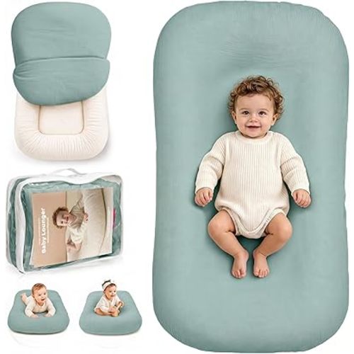 Infant Support Cushion - Soft Cotton Baby Support Cushion for 0-24 Months, Portable Tummy Time Mat for Home and Travel, Supervised Play Cushion, Baby Registry Gift (Includes Removable Slate Cover)