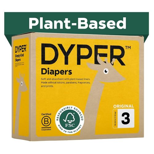 DYPER - Baby Diapers Hypoallergenic Cloth Alternative Day & Overnight Protection - Made with Plant-Based* & Honest Ingredients - Size 3 (168 Count)