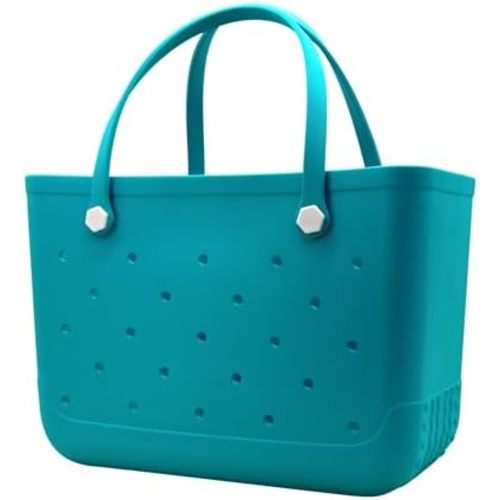 X-Large Waterproof Sandproof Rubber Beach Tote Bag with Zipper Pocket and Phone Kickstand Cup