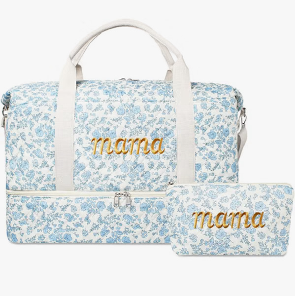 Floral Quilted Mama Hospital Bag for Labor and Delivery with Toiletry Pouch