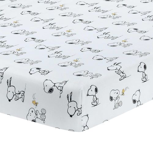 Lambs & Ivy Classic Snoopy 100% Cotton White/Black Fitted Baby Crib Sheet