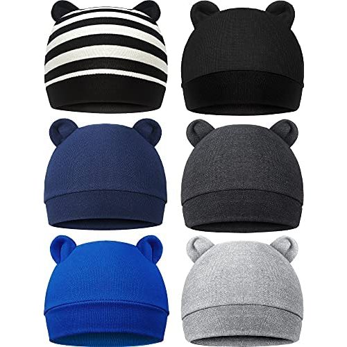 Geyoga 6 Pieces Newborn Baby Hat Bear Ears Infant Caps Baby Boy Girl Toddler Hats Infant Beanie Caps for 0-3 Months