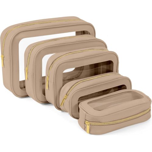 YOPCDJ 5PCS Clear Toiletry Bag,TSA Approved Travel Makeup Pouch with Zipper for Cosmetics and Toiletries，Diaper Bag Organizer Pouch Set，Women's Purse Organizer and Clear Car Bag