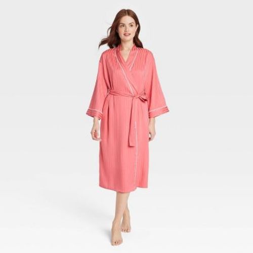 Women's Luxury Collection Shadow Striped Long Satin Robe - Auden™ Coral Red XS/S: Recycled Polyester, Relaxed Fit