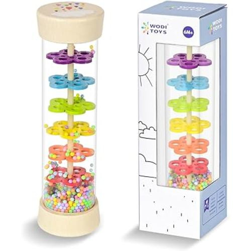 Rain Stick, 7.7” Wooden Rainmaker Montessori Toys for Baby 3-6-12 Months, Baby Rattle Sensory Development Toys, Infant Musical Instruments Toys Baby Boys Girls Gifts for 1 Year Old Toddlers Kids