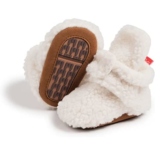 Babelvit Newborn Baby Boy Girl Soft Fleece Booties Stay On Infant Slippers Socks Shoe Non Skid Gripper Toddler First Walkers Winter Ankle Crib Shoes