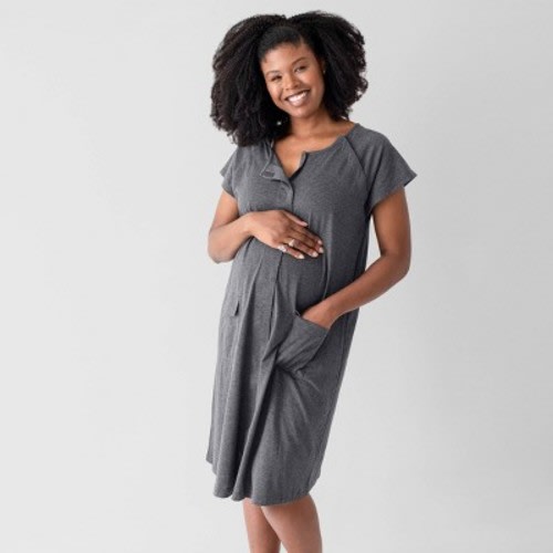Kindred Bravely Women's Universal Labor & Delivery Gown - Gray XL/XXL: Maternity Nightgown, Nursing Pajamas