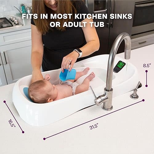 4moms Cleanwater Tub, 3-in-1 Grow-with-Me Baby Bathtub with Digital Thermometer for Newborns to Toddler, Assembled in The USA