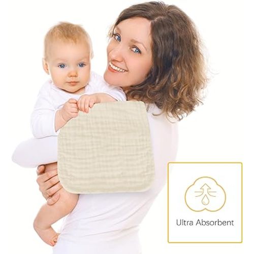 12 Pack Muslin Burp Cloths 100% Cotton Muslin Cloths Large 20''x10'' Extra Soft and Absorbent Baby Burping Cloth - Ivory - 10x20 Inch (Pack of 12)