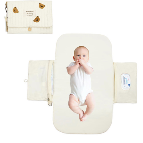 Portable Diaper Changing Pad, with, for Newborn Girl & Boy with Smart Wipes Pocket, Easy-Clean, Waterproof, Soft, Comfortable Foldable Baby Changing Pad (Bear)