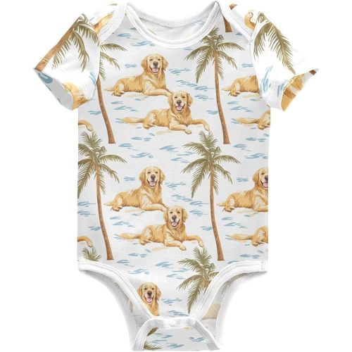 Baby Girls' Bodysuits Golden Retriever Dog on Vacation Short Sleeve Cotton Baby Boy Clothes for 0-3 Months