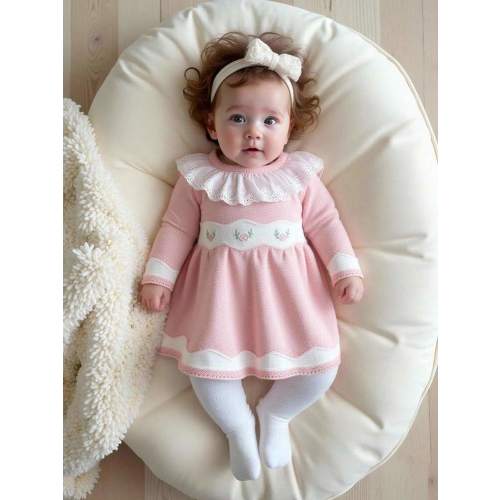 SHEIN 2pcs Baby Girls Knitted Sweater Co-Ord Set, Elegant Pink Long Sleeve Pullover Sweater + Matching Knitted Pants, Comfortable Outfit Suitable For Autumn/Winter, Versatile For Casual, Home, Outdoor And Travel,Multicolor Long Sleeve Baby Girls Knit Outf