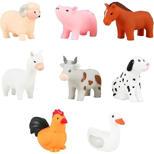 Baby Bath Toys, for Infants 6-12& Toddlers 1-3, No Hole Bathtub Toys (Farm Animals, 8 Pcs with Mesh Bag)