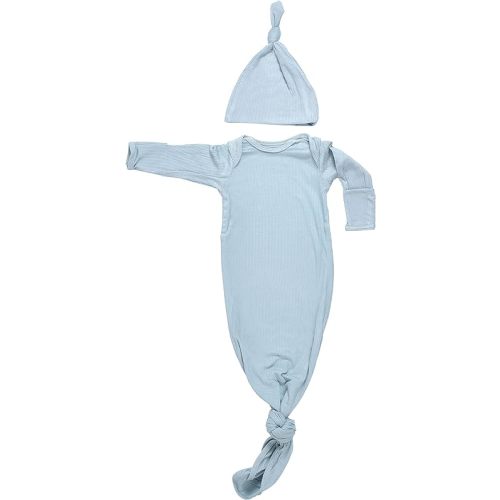 Three Little Tots Newborn Baby Knotted Tie Gown - Infant - Ribbed Blue Bird With Hat