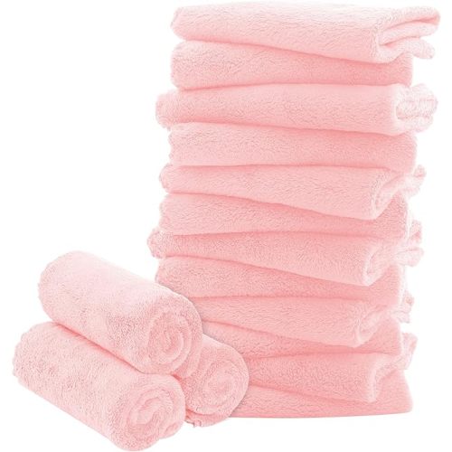 16 Pack Baby Washcloths - Luxury Coral Fleece - Extra Absorbent and Soft Wash Clothes for Newborns, Infants and Toddlers - Suitable for Sensitive Skin and New Born - Baby Shower - Pink,10x10 Inch