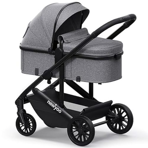 newyoo Infant Stroller with Bassinet Mode, Nestro 516M, Convertible Baby Strollers with Reversible Seat & Cup Holder, Coches para Bebes, 2-in-1 Rear-Facing Pram, Black