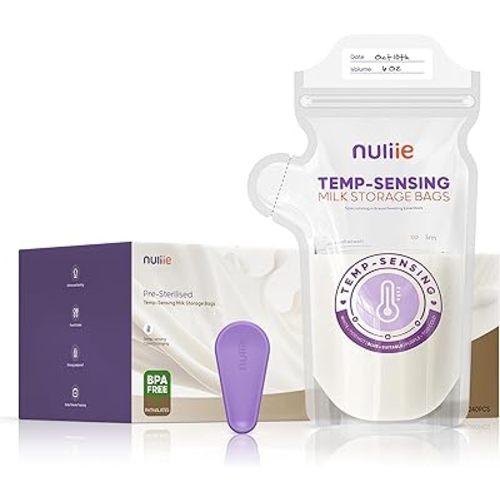Nuliie 240pcs Temp-Sensing Breastmilk Storage Bag, Huge Temp-Sensing Icon & Locking Clamp, 6oz Breast Milk Storage Bags Freezer Pour Spout, Self Standing Milk Storage Bags Breastmilk, BPA-Free No-Leak