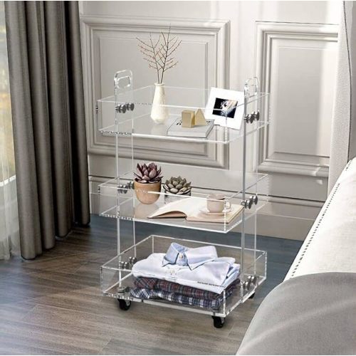 ONELUX 3-Tier Acrylic Utility Rolling Cart, Multifunction Storage Cart On Wheels