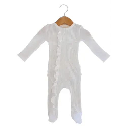 Organic Waffle 2-Way Zip Ruffle Footie, Lucent White – SpearmintLOVE