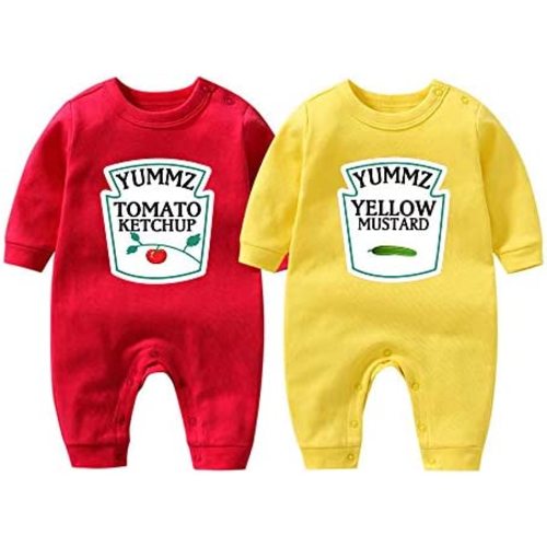 YSCULBUTOL Baby Bodysuit Yummz Tomato Ketchup Mustard Red Yellow Twins Set Boys Girls Clothes Twins Baby Outfits