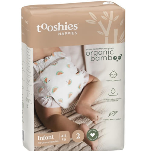 Tooshies Eco Nappies with Organic Bamboo Size 2 Infant 4-8kg, 48 Pack