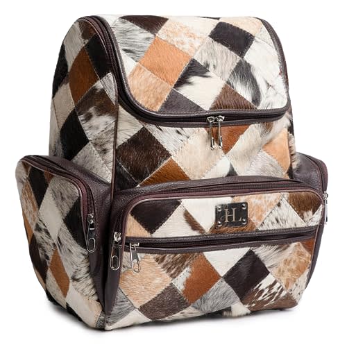 Edgestyle Luxury Cowhide Leather Backpack for Women & Men – Genuine Hairon Cowhide Western Diaper Bag, Stylish Work & Travel Laptop Backpack with 14” Padded Sleeve, Spacious Interior & Durable Zippers