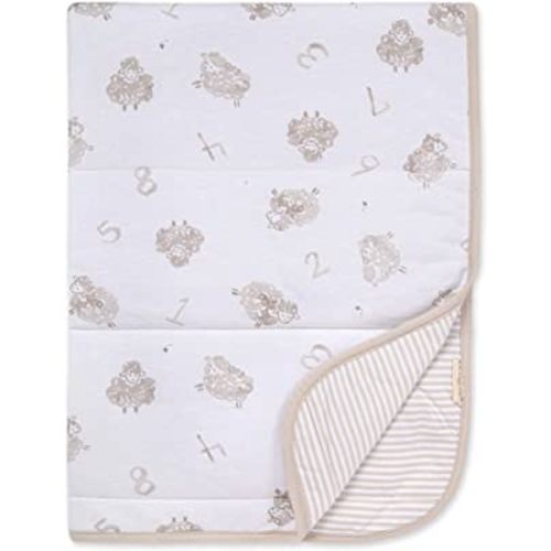 Burts Bees Baby Infant Reversible Blankets 100% Organic Cotton GOTS Certified - Counting Sheep Prints with Quilting Pattern Soft Nursery Blanket with 100% Polyester Fill for Size 30 x 40 Inch
