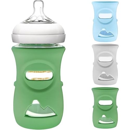 3 Pack Silicone Sleeve for Philips Avent Glass Bottle - Shatter Proof Natural Silicone Bottle Sleeve for Anti Colic Baby Bottles 8 oz & 4 oz - Anti Flow Sleeve for Infant Bottles