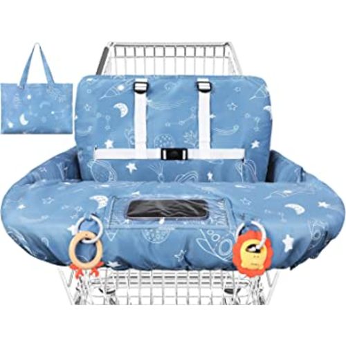 Yoofoss Shopping Cart Cover for Baby, 2-in-1 High Chair Cover with Safety Harness, Multifunctional Cart Covers for Babies, Universal Fit, Soft Padded Grocery Cart Cover for Baby Boy Girl - Blue