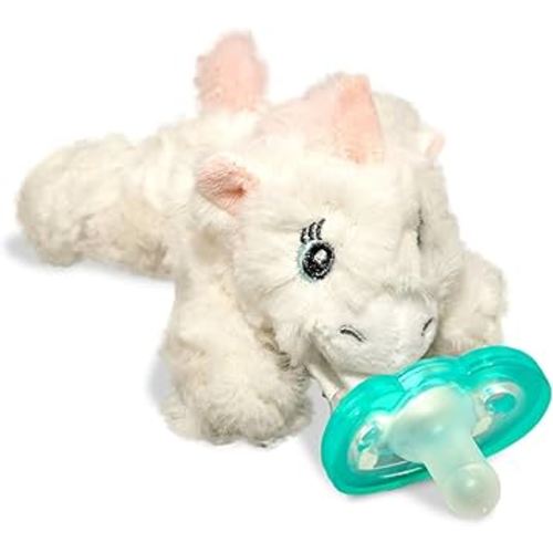 RaZbaby JollyPop Pacifier, Holder w/Detachable Baby Pacifier, Stuffed Animal RaZbuddy, All Ages 0M+, 100% Medical Grade USA Made Silicone, Machine Washable, Textured & Easy to Hold – Unicorn
