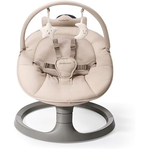Momcozy 2-in-1 Electric Baby Swing, Dual-Arm Support System & Parent-Inspired Motions, Convertible to Toddler Seat up to 66 lbs, Adjustable Height, Lightweight, Khaki