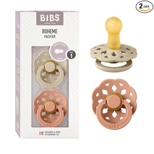 BIBS Pacifiers - Boheme Collection | BPA-Free Baby Pacifier | Made in Denmark | Set of 2 Vanilla/Peach Color Premium Soothers | Size 0-6 Months