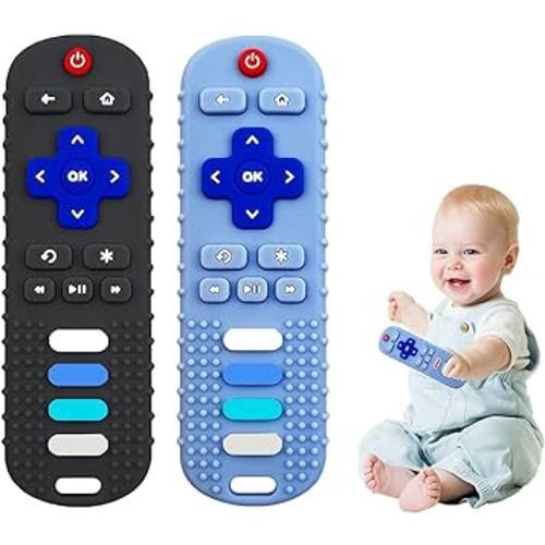 Silicone Baby Teething Toys for Babies 3 6 18 24 Months,Baby Silicone Chew Toys,Remote Control Shape Teething Toys,BPA Free (L-BlackBlue)
