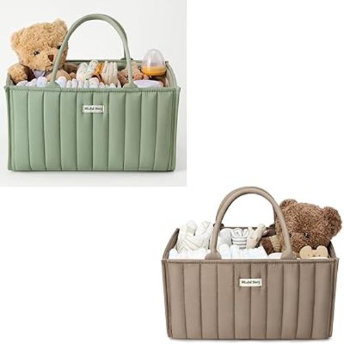 Blissful Diary Baby Diaper Caddy Organizer Mocha Brown + Sage Green