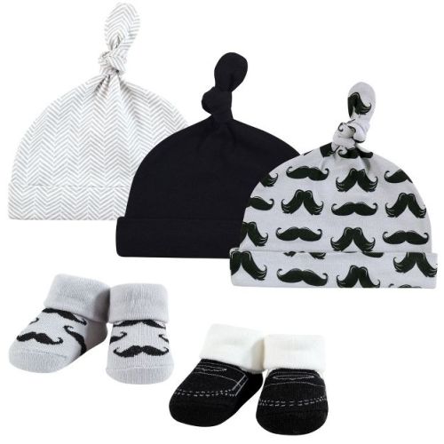 Hudson Baby Infant Boy Cap and Socks Set, Mustache, 0-9 Months
