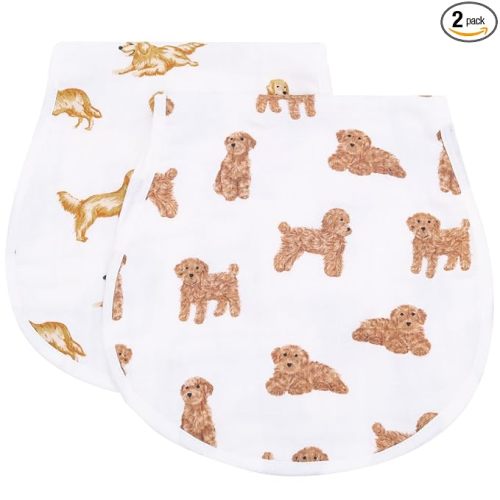 LifeTree Muslin Baby Burp Cloths - 2 Pack 70% Viscose from Bamboo and 30% Cotton Large 22'' by 10.6'' Absorbent Milk Spit Up Rags - Burping Cloths for Newborn, Girls Boys, GoldenRetriever & PoodleDog