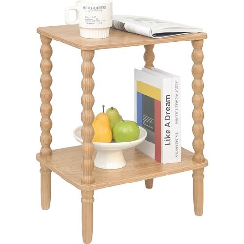 Small End Table, Couch Side Table with 2-Tire Storage Shelf, Wood Coffee Table for Bedroom, Living Room, Small Spaces(Rustic Walnut)