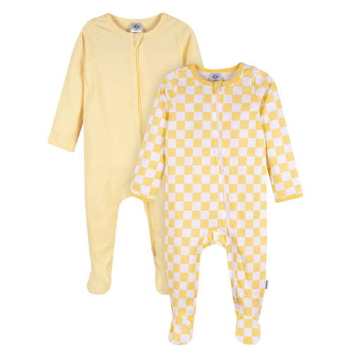 Gerber Baby Boy or Girl Neutral 2-Way Zipper Cotton Sleep 'N Play Footed Pajamas, 2-Pack, Sizes Newborn - 3/6 Months